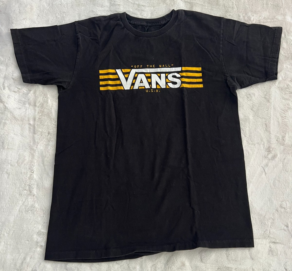 Vans Mens Medium Black Off The Wall Logo Graphic T Shirt Skate Tee Cotton Top
